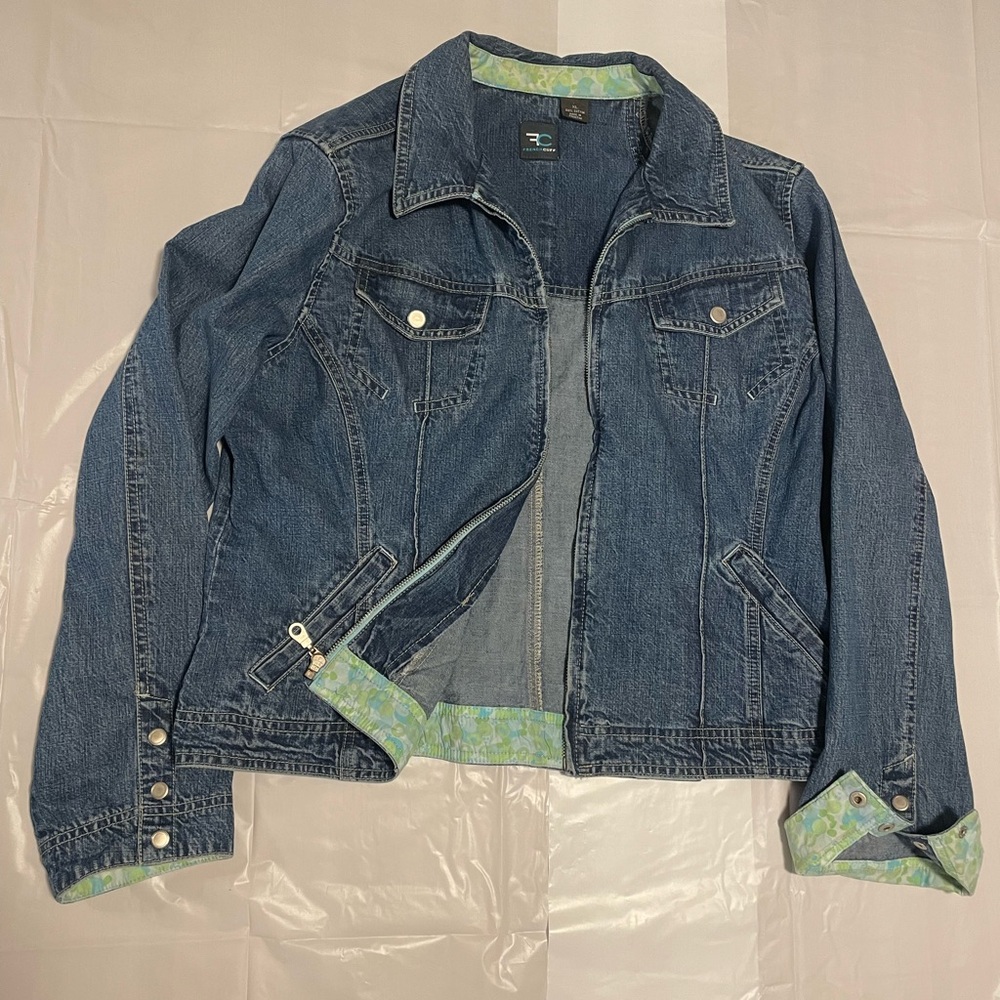French Cuff Denim Jacket with Floral Lining
